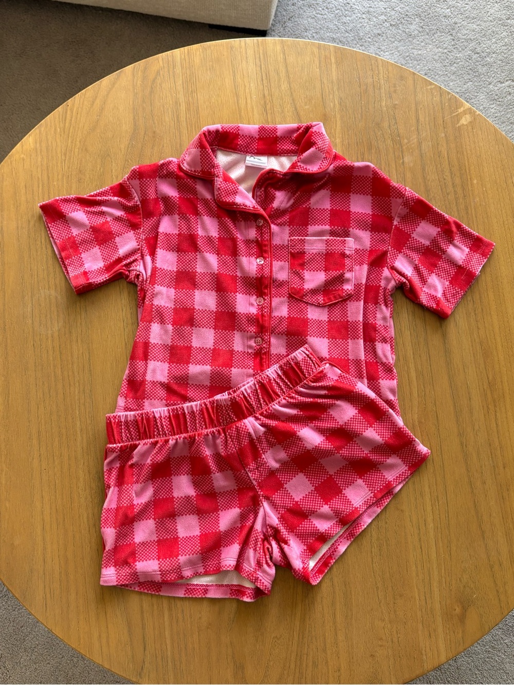 art class Pink and Red Checkered Short Sleeve Pajama Set